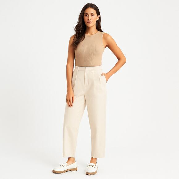 A289-B • High-Waist Pleat Front Straight Chino Pants Trousers - Picture 1 of 6